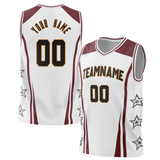 Custom Unisex White & Maroon Pattern Basketball Jersey BS0000030208