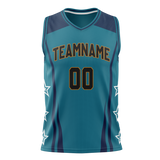 Custom Unisex Teal & Navy Blue Pattern Basketball Jersey BS0000031718