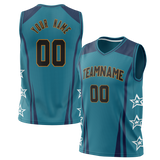 Custom Unisex Teal & Navy Blue Pattern Basketball Jersey