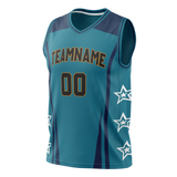 Custom Unisex Teal & Navy Blue Pattern Basketball Jersey BS0000031718