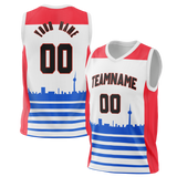 Custom Unisex White & Royal Blue Pattern Basketball Jersey BS0000050219