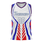 Custom Unisex White & Royal Blue Pattern Basketball Jersey BS0000090219