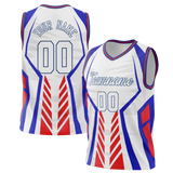 Custom Unisex White & Royal Blue Pattern Basketball Jersey BS0000090219