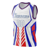 Custom Unisex White & Royal Blue Pattern Basketball Jersey BS0000090219