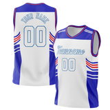 Custom Unisex White & Royal Blue Pattern Basketball Jersey BS0000110219