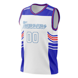 Custom Unisex White & Royal Blue Pattern Basketball Jersey BS0000110219