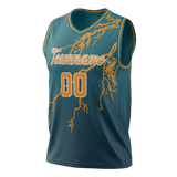 Custom Unisex Dark Aqua & Light Orange Pattern Basketball Jersey BS0000121611