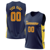 Custom Unisex Navy Blue & Yellow Pattern Basketball Jersey BS0000151812