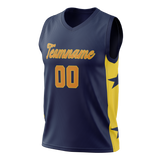 Custom Unisex Navy Blue & Yellow Pattern Basketball Jersey BS0000151812