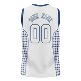 Custom Unisex White & Navy Blue Pattern Basketball Jersey BS0000160218