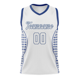 Custom Unisex White & Navy Blue Pattern Basketball Jersey BS0000160218