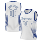 Custom Unisex White & Navy Blue Pattern Basketball Jersey