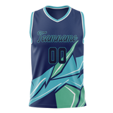 Custom Unisex Navy Blue & Teal Pattern Basketball Jersey BS0000171817