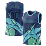 Custom Unisex Navy Blue & Teal Pattern Basketball Jersey