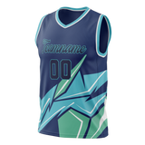 Custom Unisex Navy Blue & Teal Pattern Basketball Jersey BS0000171817