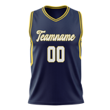 Custom Unisex Navy Blue & Yellow Pattern Basketball Jersey BS0000191812