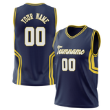 Custom Unisex Navy Blue & Yellow Pattern Basketball Jersey BS0000191812