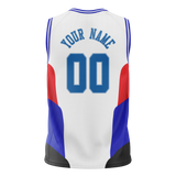 Custom Unisex White & Royal Blue Pattern Basketball Jersey BS0000320219