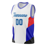 Custom Unisex White & Royal Blue Pattern Basketball Jersey BS0000320219