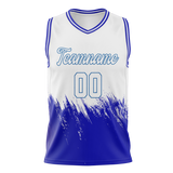 Custom Unisex White & Royal Blue Pattern Basketball Jersey BS0000370219