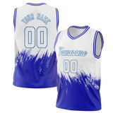 Custom Unisex White & Royal Blue Pattern Basketball Jersey