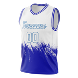 Custom Unisex White & Royal Blue Pattern Basketball Jersey BS0000370219