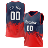 Custom Unisex Navy Blue & Red Pattern Basketball Jersey