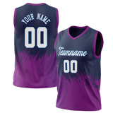 Custom Unisex Navy Blue & Light Purple Pattern Basketball Jersey