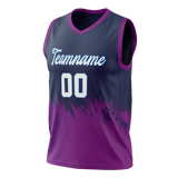 Custom Unisex Navy Blue & Light Purple Pattern Basketball Jersey BS0000371824