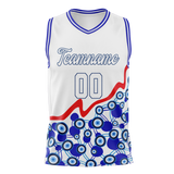 Custom Unisex White & Royal Blue Pattern Basketball Jersey BS0000410219