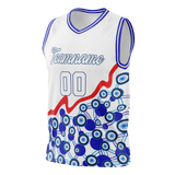 Custom Unisex White & Royal Blue Pattern Basketball Jersey BS0000410219