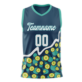 Custom Unisex Navy Blue & Green Pattern Basketball Jersey BS0000411814