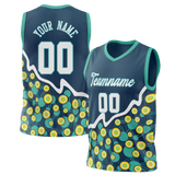 Custom Unisex Navy Blue & Green Pattern Basketball Jersey