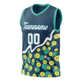 Custom Unisex Navy Blue & Green Pattern Basketball Jersey BS0000411814