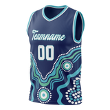 Custom Unisex Navy Blue & Light Blue Pattern Basketball Jersey BS0000421821