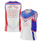 Custom Unisex White & Royal Blue Pattern Basketball Jersey