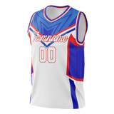 Custom Unisex White & Royal Blue Pattern Basketball Jersey BS0000430219