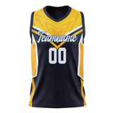 Custom Unisex Navy Blue & Yellow Pattern Basketball Jersey BS0000431812