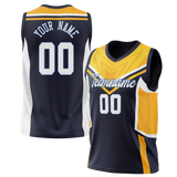 Custom Unisex Navy Blue & Yellow Pattern Basketball Jersey BS0000431812