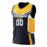 Custom Unisex Navy Blue & Yellow Pattern Basketball Jersey BS0000431812