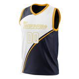 Custom Unisex White & Navy Blue Pattern Basketball Jersey BS0000460218