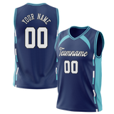 Custom Unisex Navy Blue & Teal Pattern Basketball Jersey