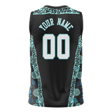 Custom Unisex Black & Teal Pattern Basketball Jersey BS0000490117