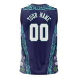 Custom Unisex Navy Blue & Teal Pattern Basketball Jersey BS0000491817