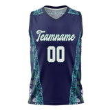 Custom Unisex Navy Blue & Teal Pattern Basketball Jersey BS0000491817