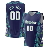 Custom Unisex Navy Blue & Teal Pattern Basketball Jersey BS0000491817