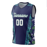 Custom Unisex Navy Blue & Teal Pattern Basketball Jersey BS0000491817