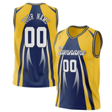 Custom Unisex Yellow & Navy Blue Pattern Basketball Jersey BS0000501218