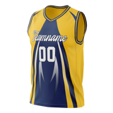 Custom Unisex Yellow & Navy Blue Pattern Basketball Jersey BS0000501218