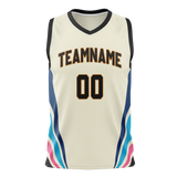 Custom Unisex Cream & Navy Blue Pattern Basketball Jersey BS0000600518